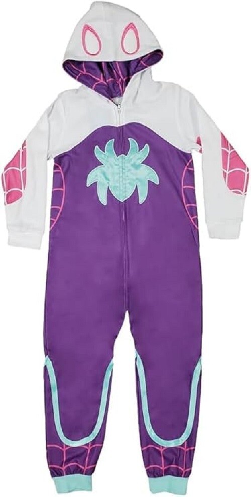 Spider Purple Superhero Ghost Halloween Cosplay Pajama Zip Up Jumpsuit with Hood