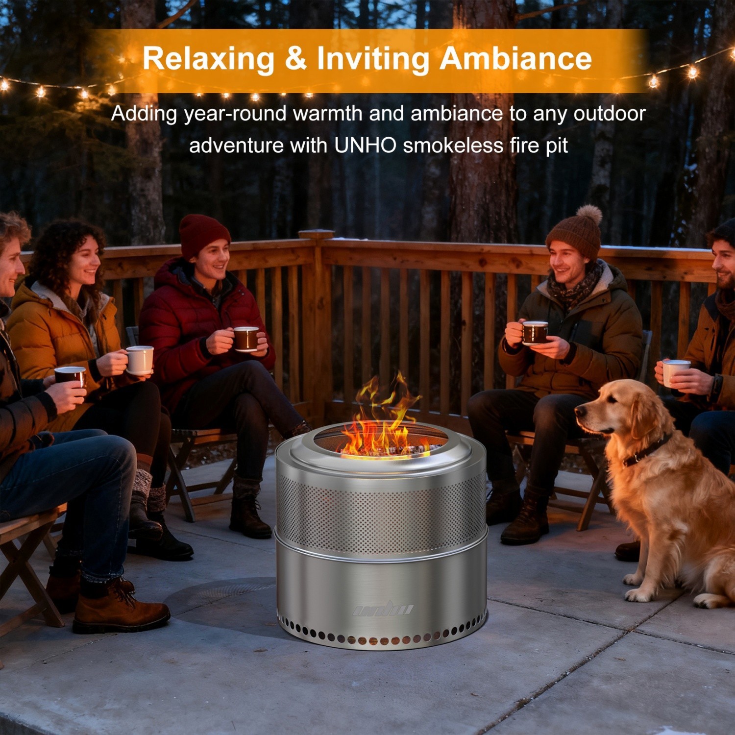 4-6 People 20'' Smokeless Fire Pit Wood Burning Portable Stainless Steel Outdoor