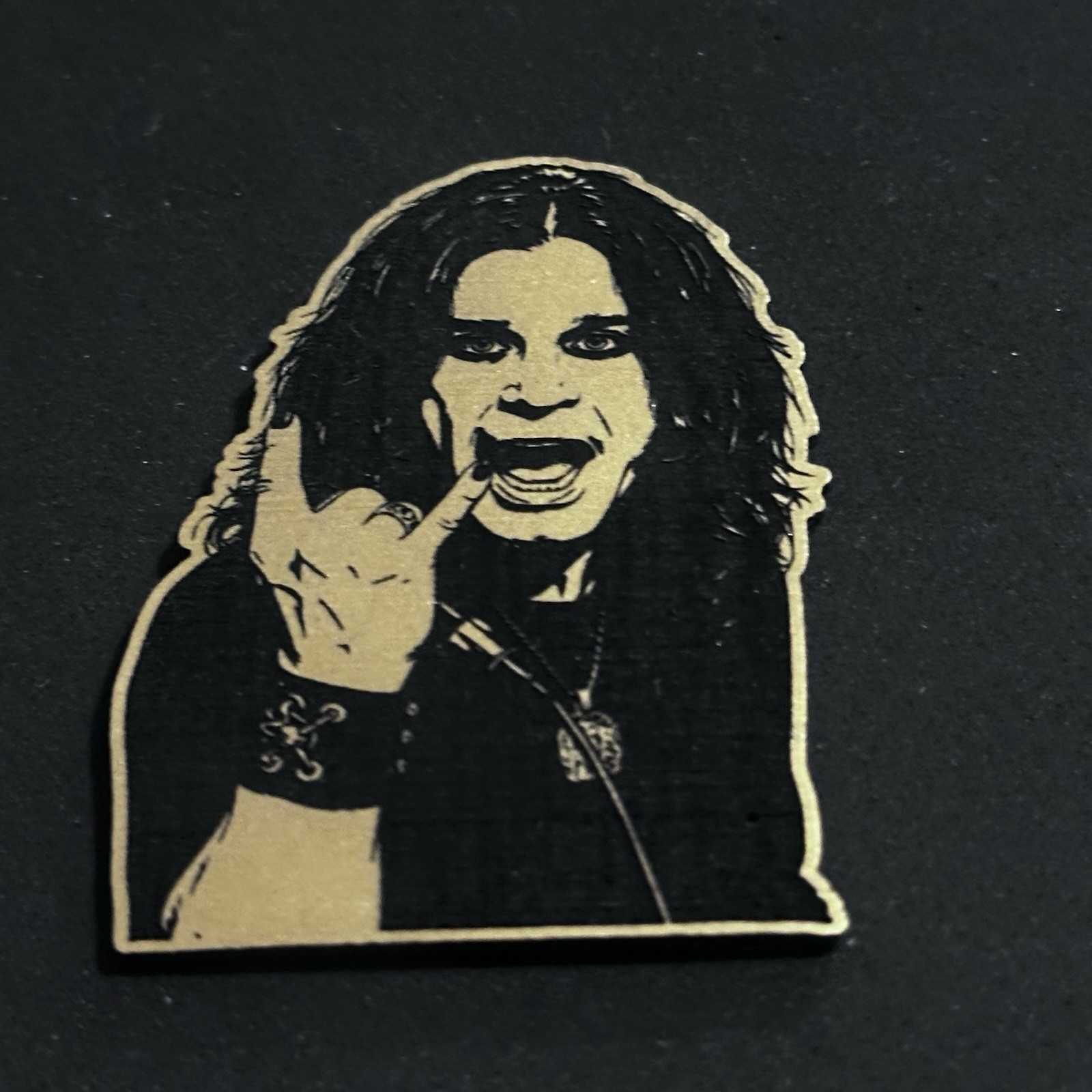 Ozzy Osbourne laser engraving iron on patch Gold And Black 2.5”