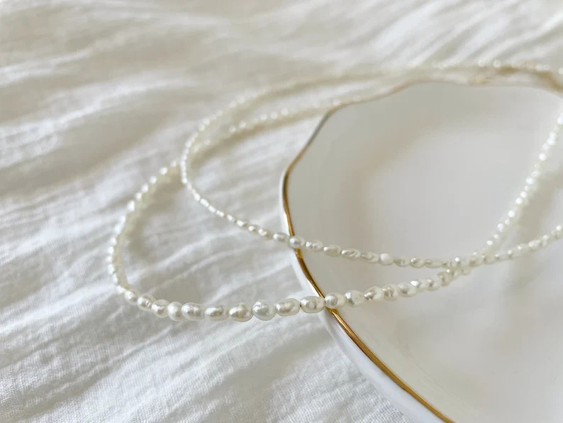 Dainty Freshwater Pearl Necklace Tiny Beaded Choker Genuine Pearl Necklace Gift