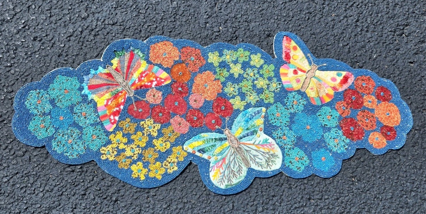 Pier 1 Imports Beaded Table Runner 38x15 Colorful Floral Spring Butterflies