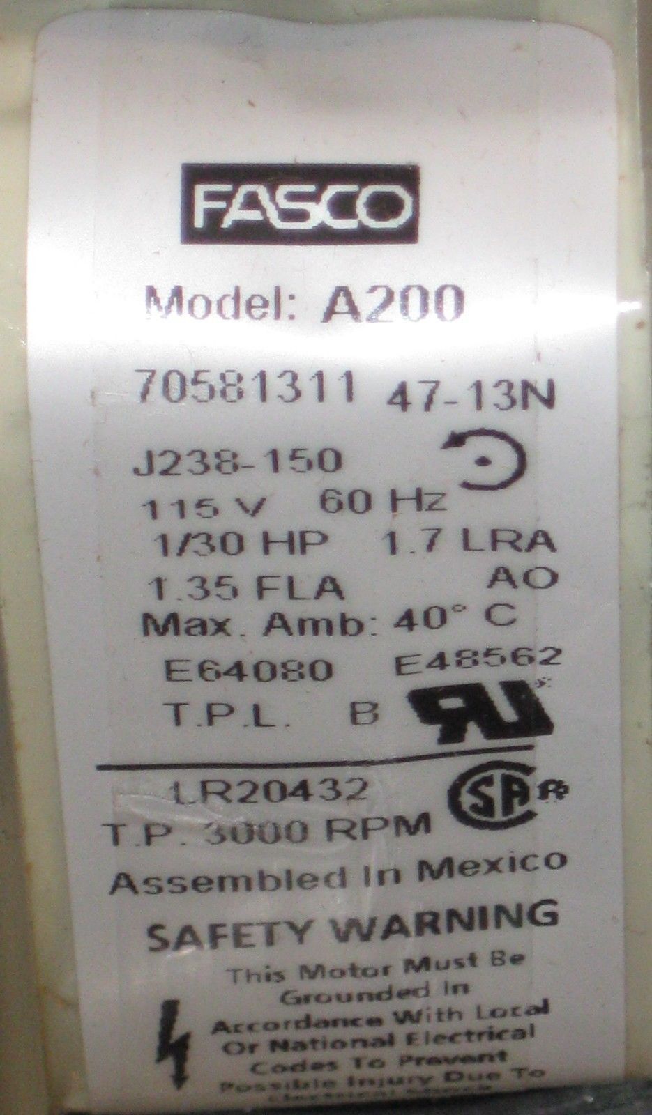 Fasco A200 Furnace Draft Inducer Motor fits Lennox 7002-2975 313L5501 24W95