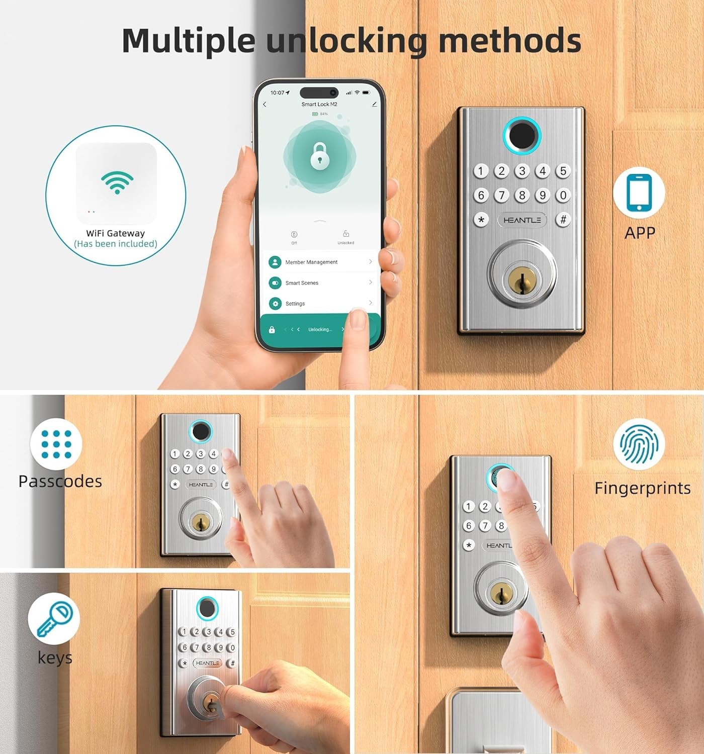 HEANTLE Smart Door Lock WiFi Fingerprint Keyless Entry Digital Keypad Deadbolt