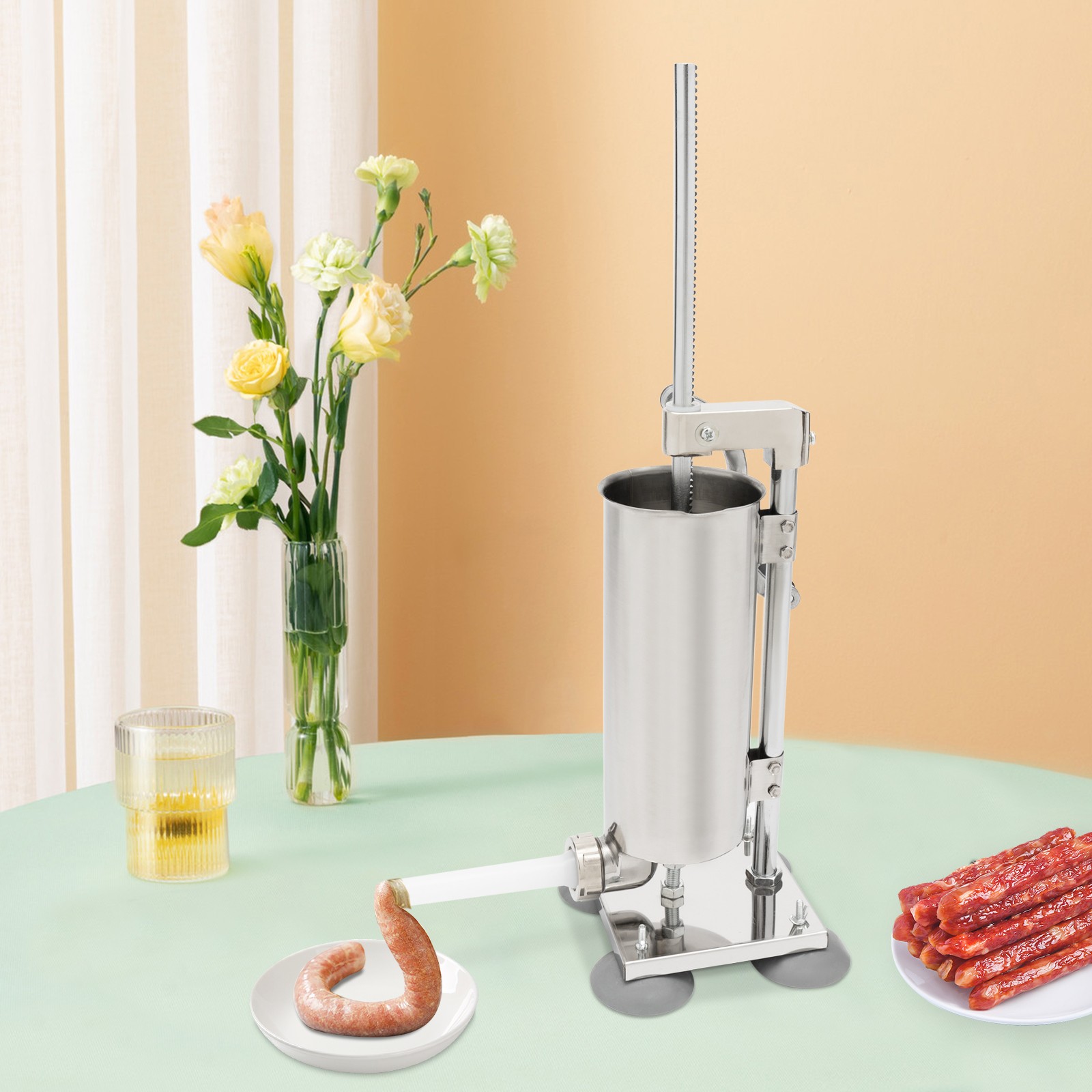 Homemade 8lbs 3.5L Vertical Sausage Stuffer Meat Filler Maker With 8pcs Tubes US