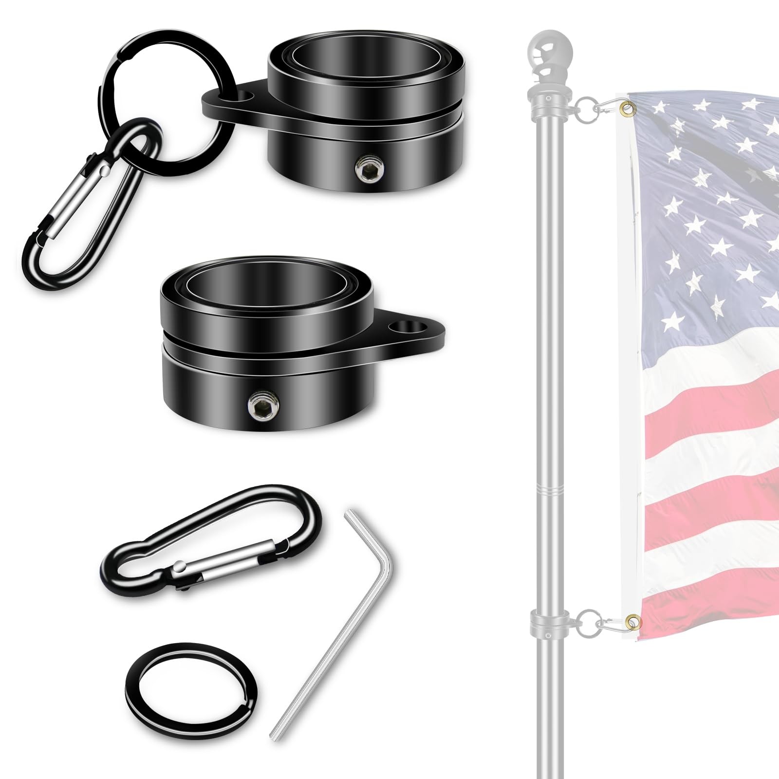 Flag Pole Rotating Rings for 3/4~1 Inch Diameter Flag Pole, Aluminum Alloy Flag