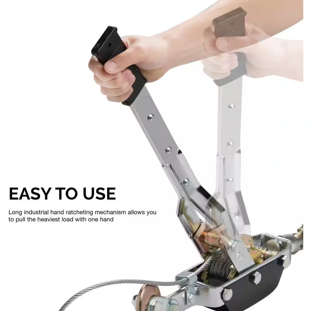 5-Ton Come along Winch, 10,000 Lbs. Pulling Capacity, 10 Ft. Cable, 3-Hooks, Dua