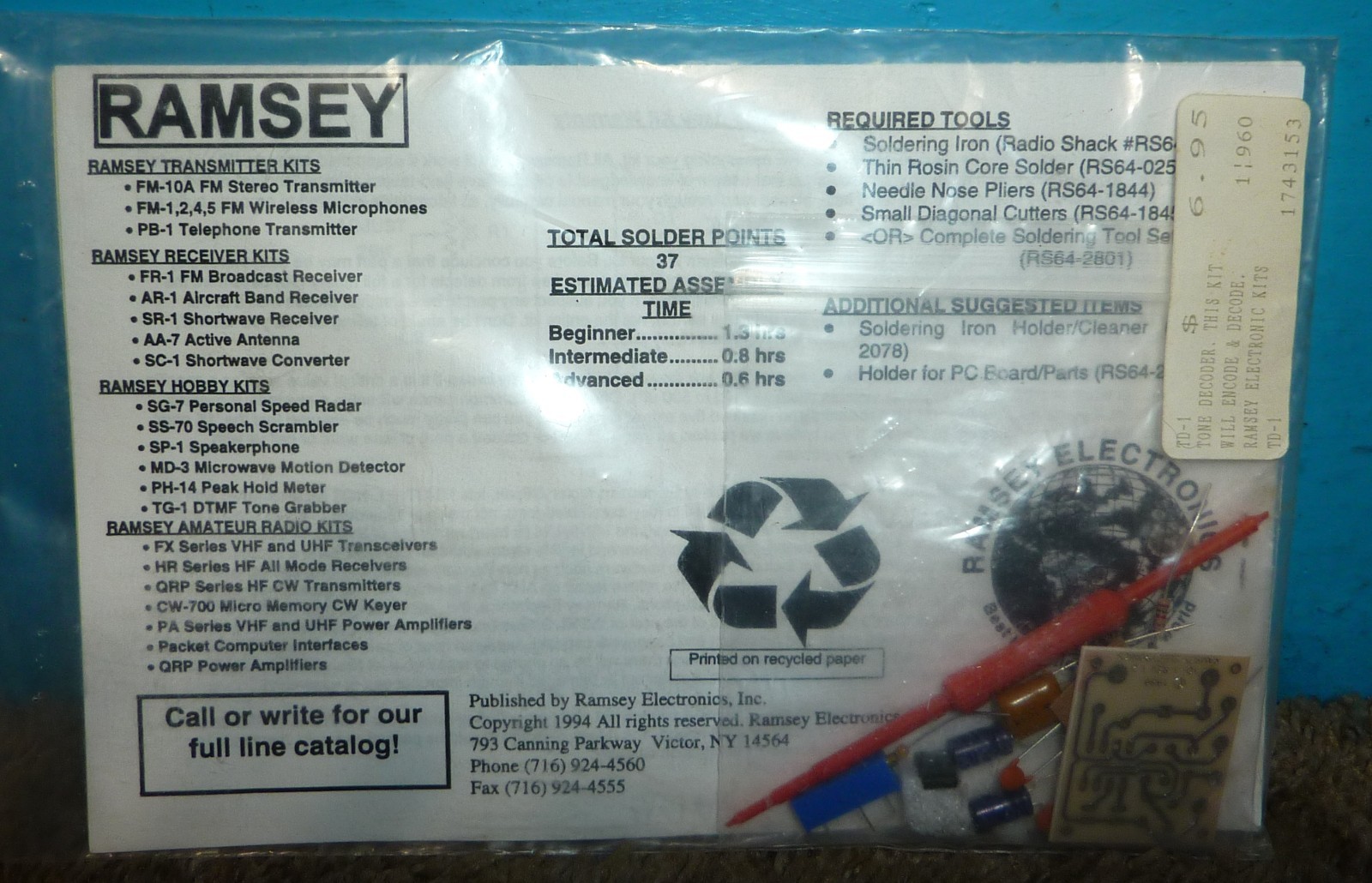 Ramsey TD-1 Dual Tone Decoder Encoder NOS Kit