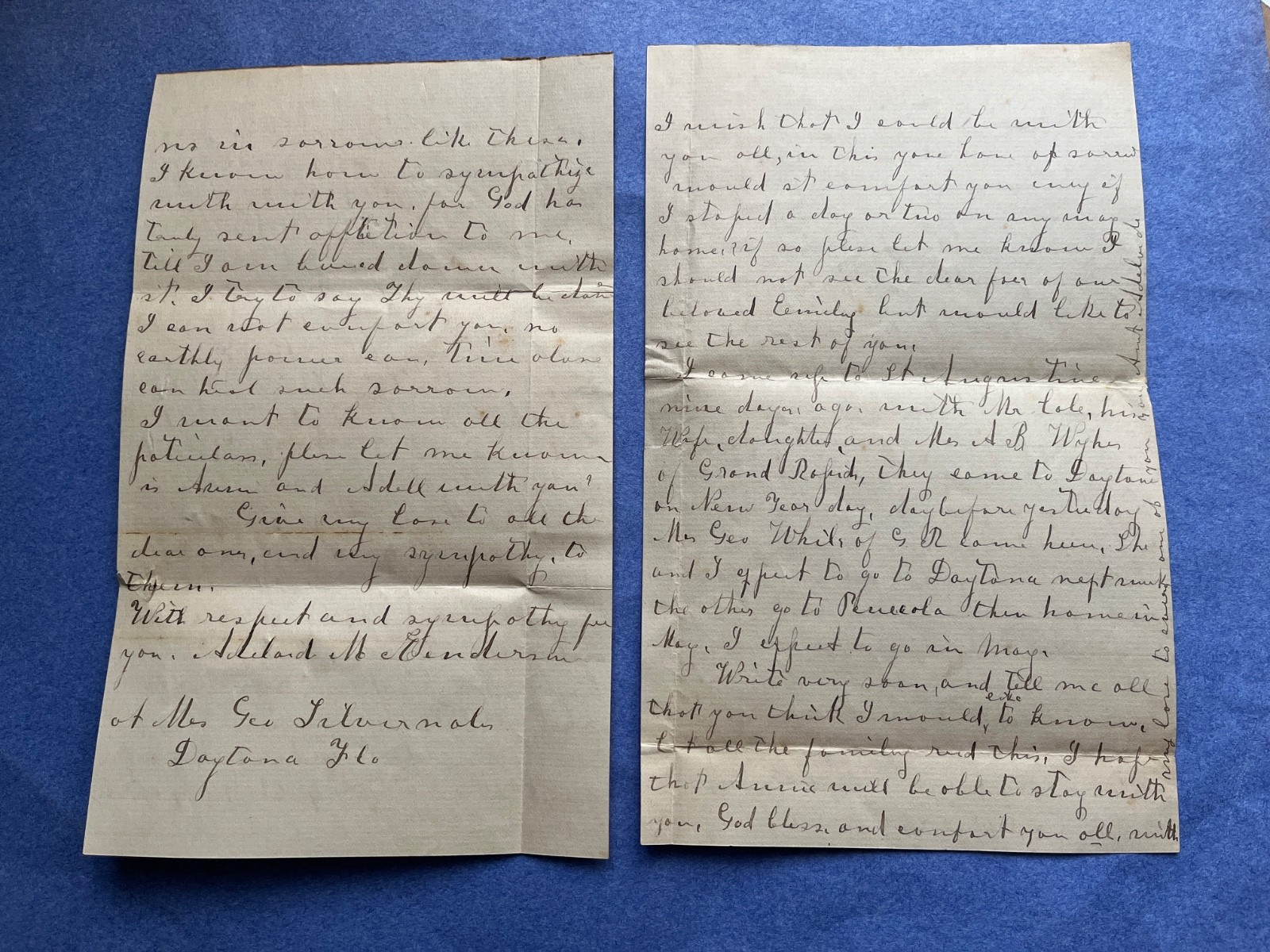 1895 ST AUGUSTINE/DAYTONA FLORIDA LETTERS CHATTANOOGA TN WHELAND DEATH MOURNING!