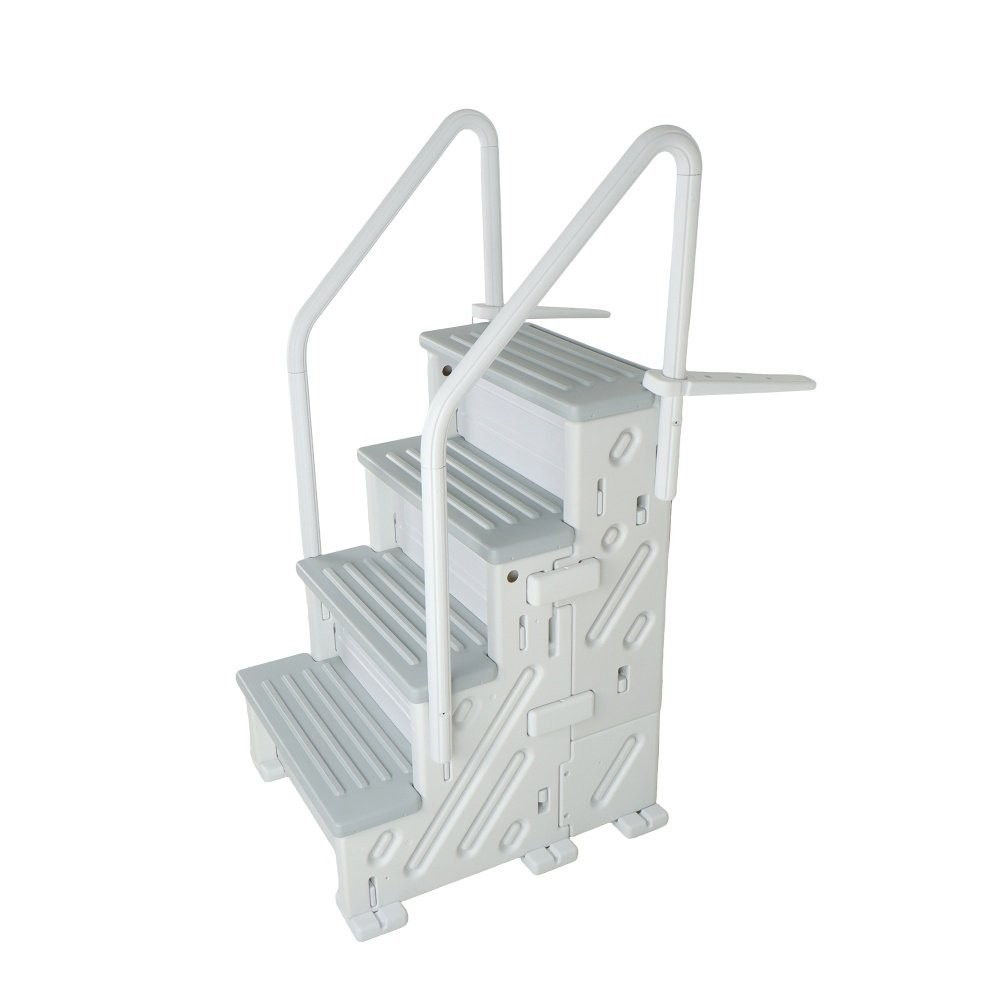White Swimming Pool Ladder Heavy-Duty 4 Step Above Ground w/ Handrails Plastic