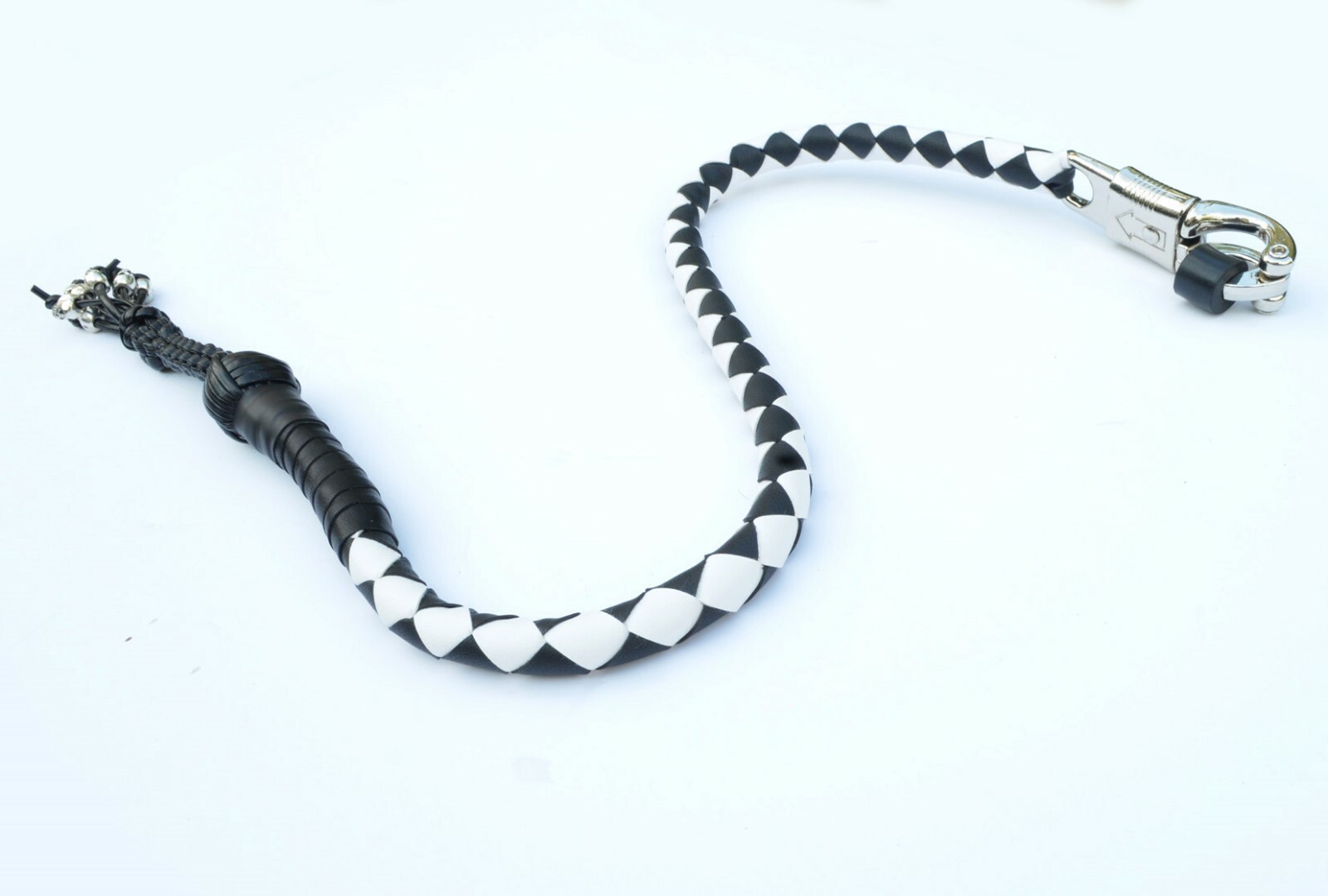 PU Leather Motorcycle Whip Get Back whip 1" Ball & Skulls 36" BLACK / WHITE