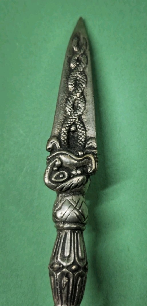 Vintage 7½" Nepal Tibet Buddhist Solid Metal 3-Faced Mahakhala Phurba Dagger