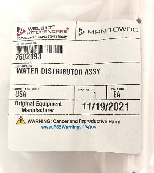 NEW MANITOWOC 7602193 -WATER DISTRIBUTION TUBE ASSY. 18" X 3 3/4" X 1 1/2"