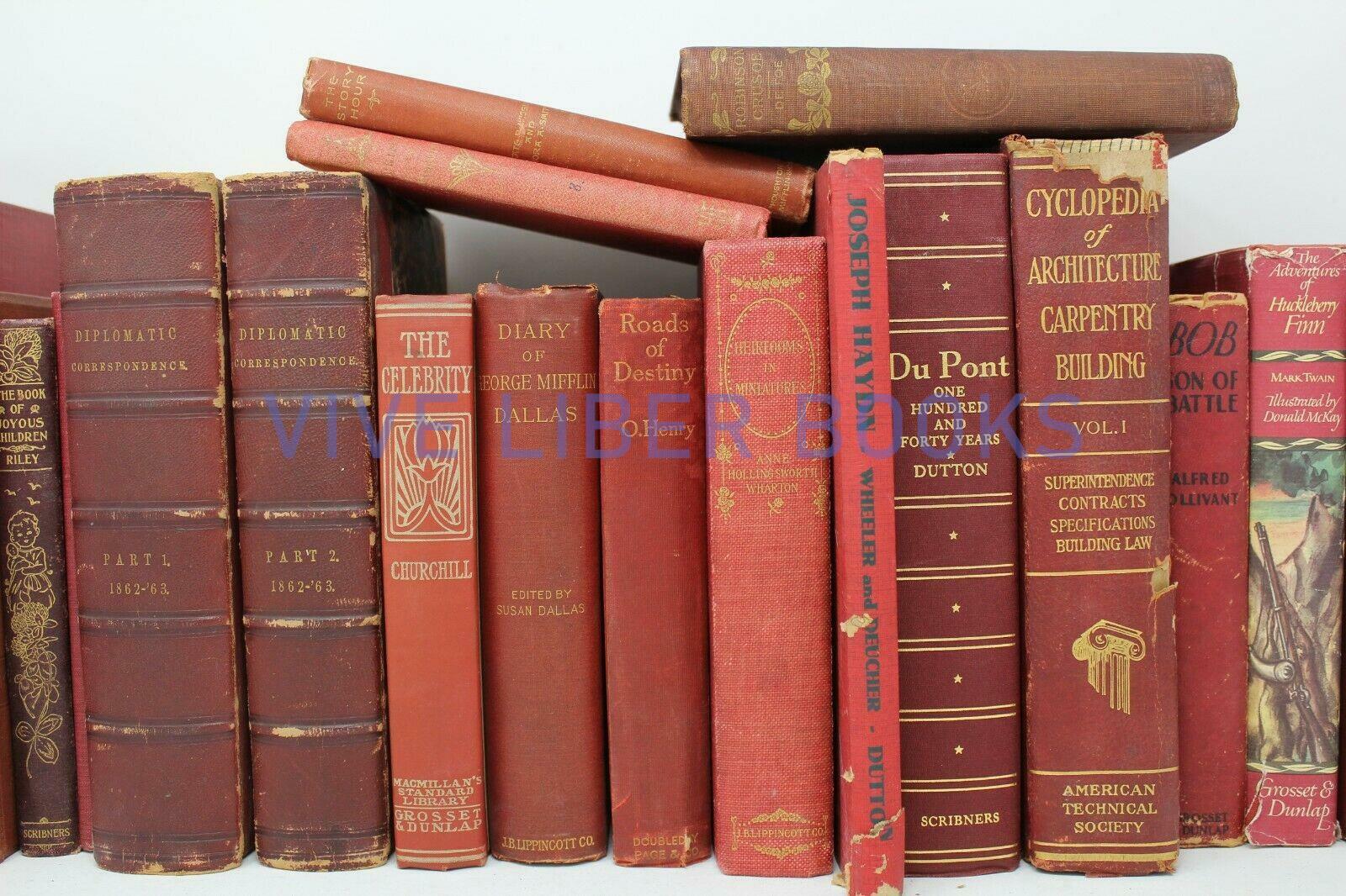 Lot of 5 RED / Shades of RED Old Vintage Antique Rare Hardcover Random Books