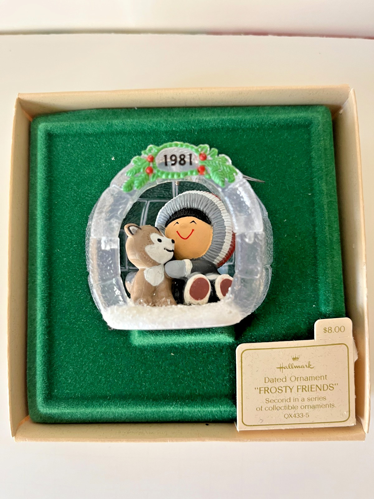 HALLMARK 1981 FROSTY FRIENDS 2ND IN SERIES ESKIMO HUSKY IGLOO ORNAMENT W BOX