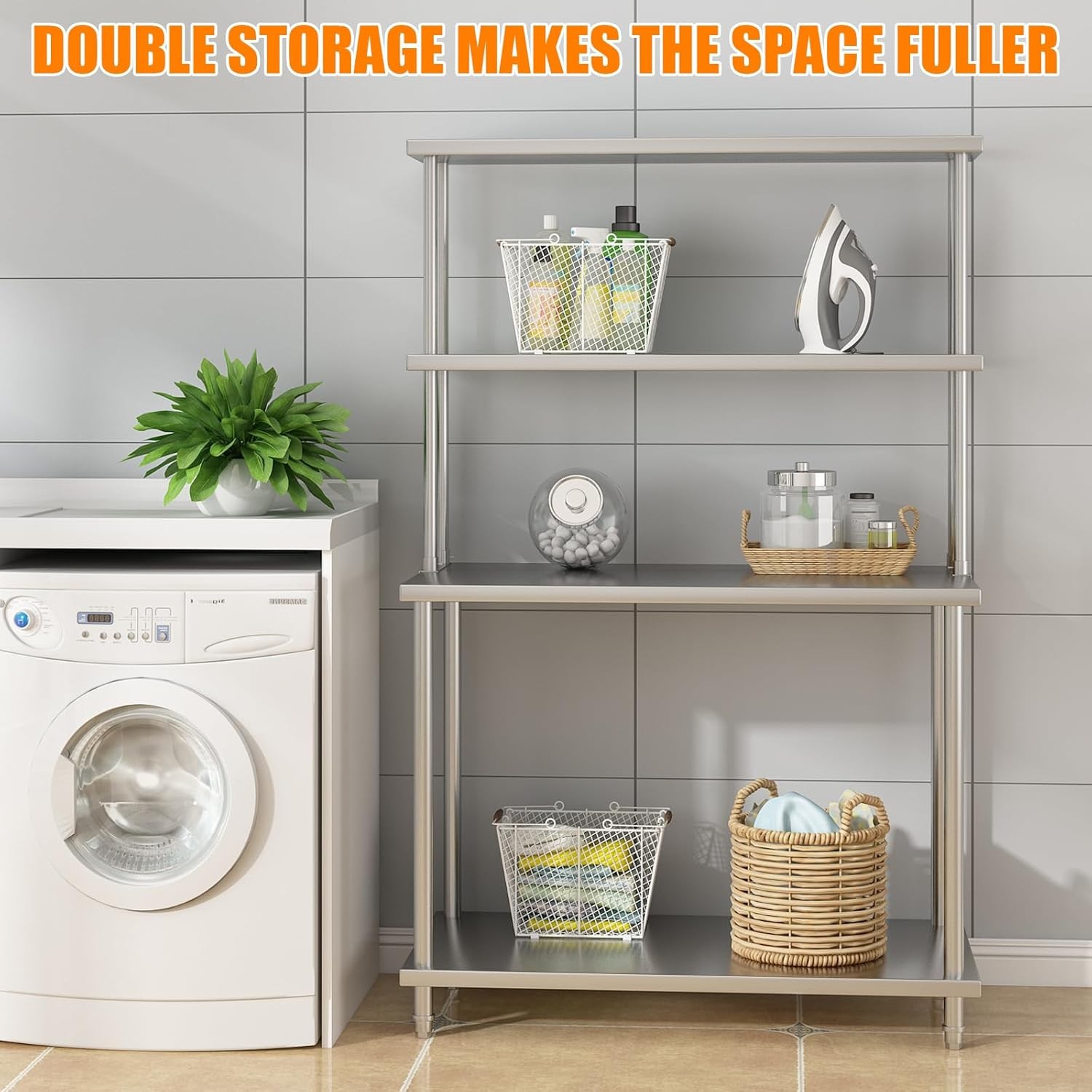 12"x48" Stainless Steel Overshelf for Prep & Work Table, 2-Tier Adjustable Shelf