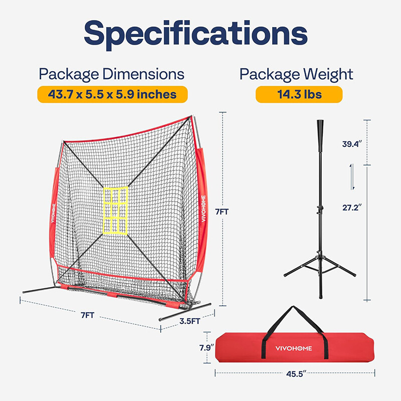 7x7 ft Baseball Softball Hitting Net with 2 Strike Zone, Batting Tee, Carry Bag
