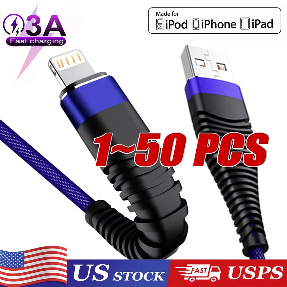 Braided Fast Charger Cable Heavy Duty USB lot Cord For iPhone 14 13 12 11 X XR 8