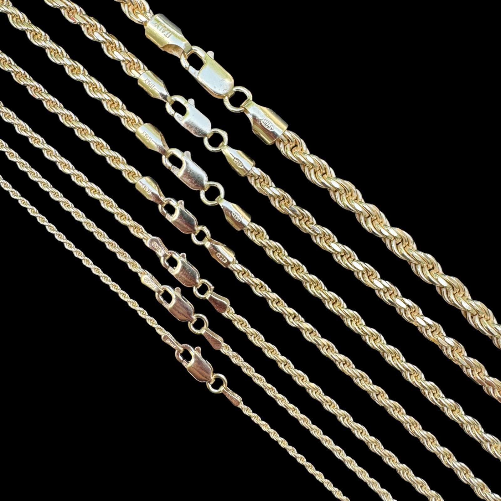 Men's Women's Real 14k Gold Plated Solid 925 Sterling Silver Rope Chain 1.5-5mm