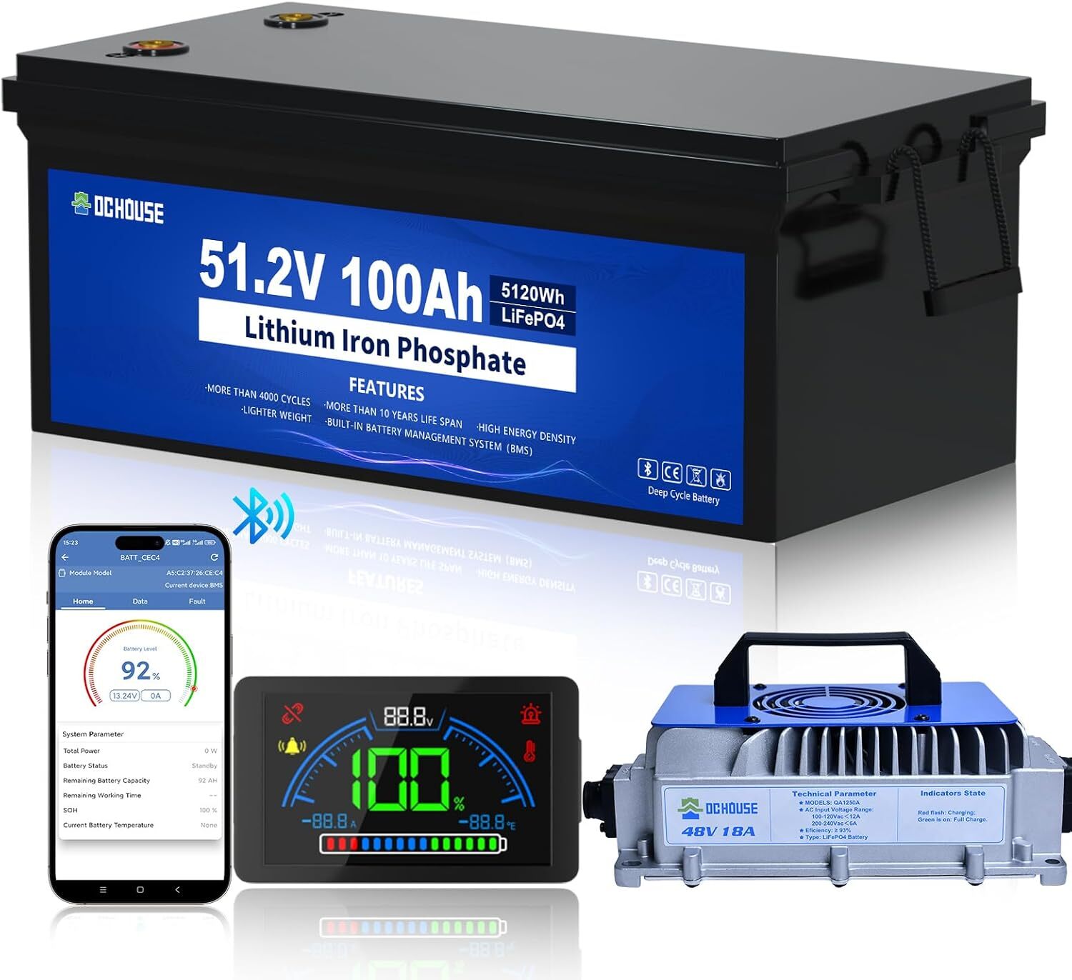 48V 100Ah Lithium Golf Cart Battery with 18A Charger Golf Cart, Trolling Motor