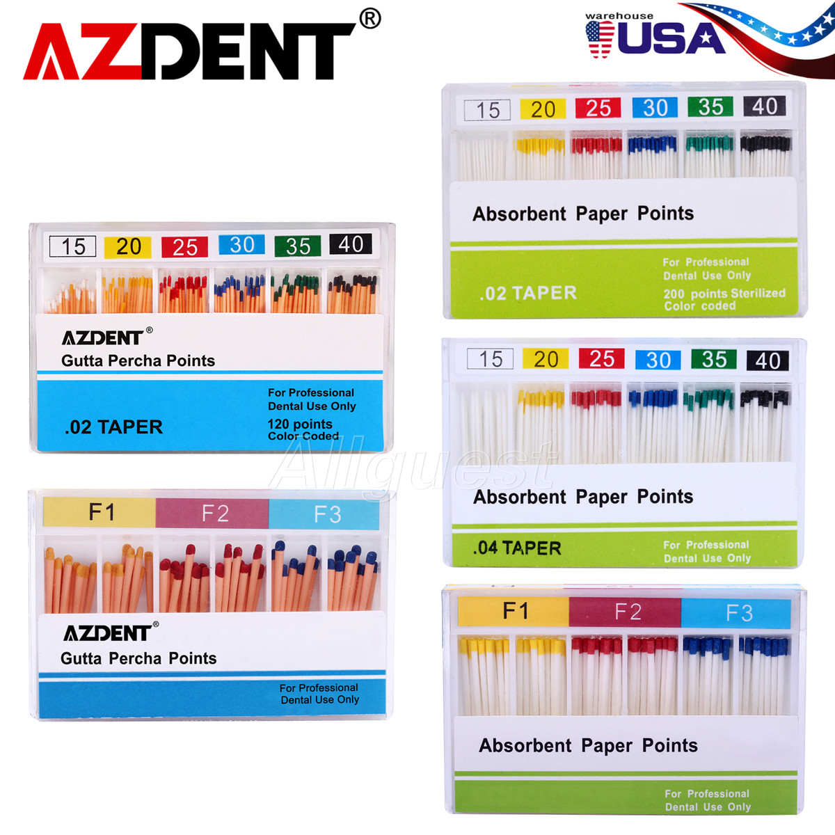 AZDENT Puntos de Gutapercha/Puntos de Papel Absorbente Endodoncia Dental USA