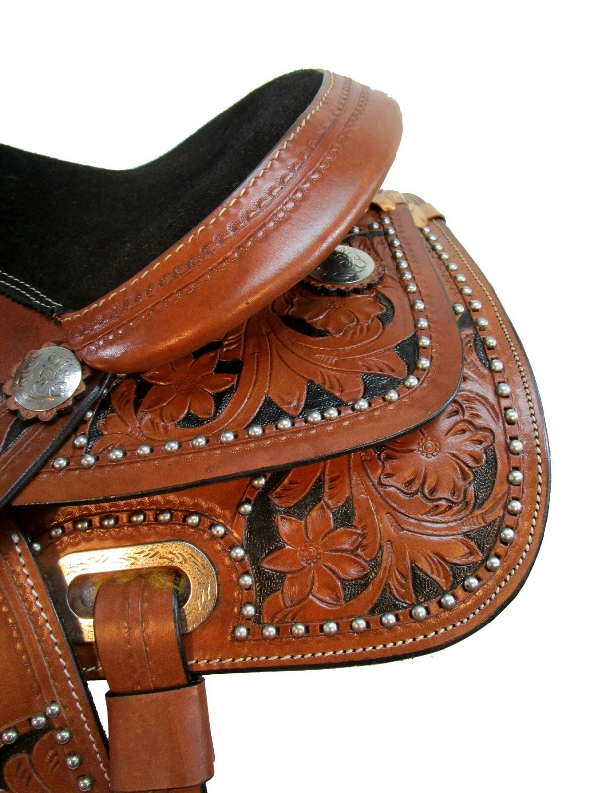 13 12 PONY WESTERN SADDLE PLEASURE FLORAL TOOLED LEATHER TRAIL BARREL RACING SET