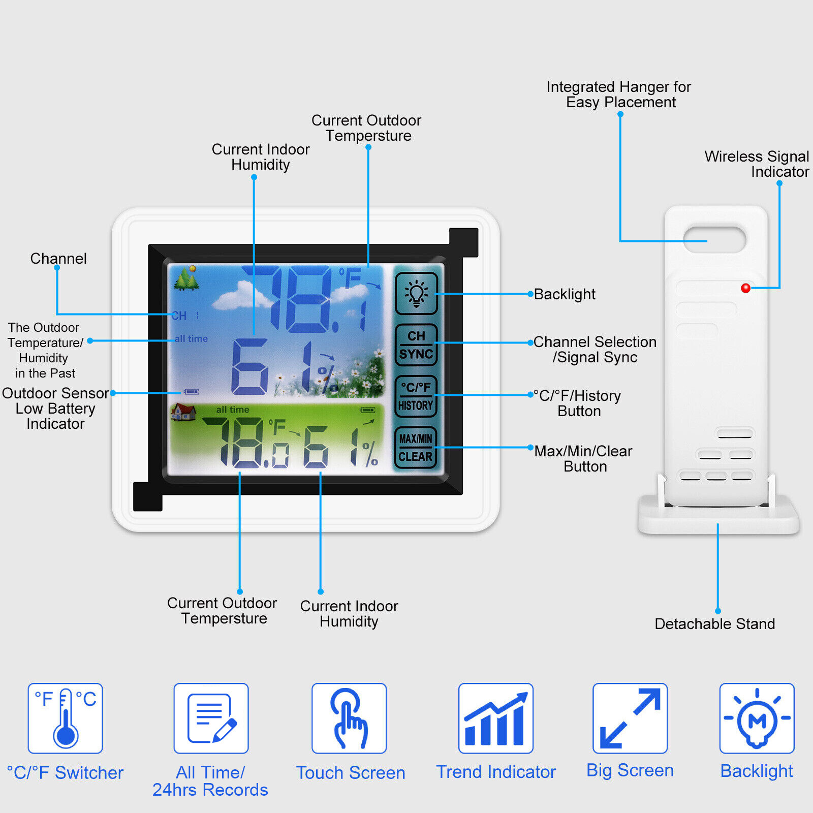 Thermometer Digital LCD Hygrometer Temperature Humidity Meter Indoor/Outdoor