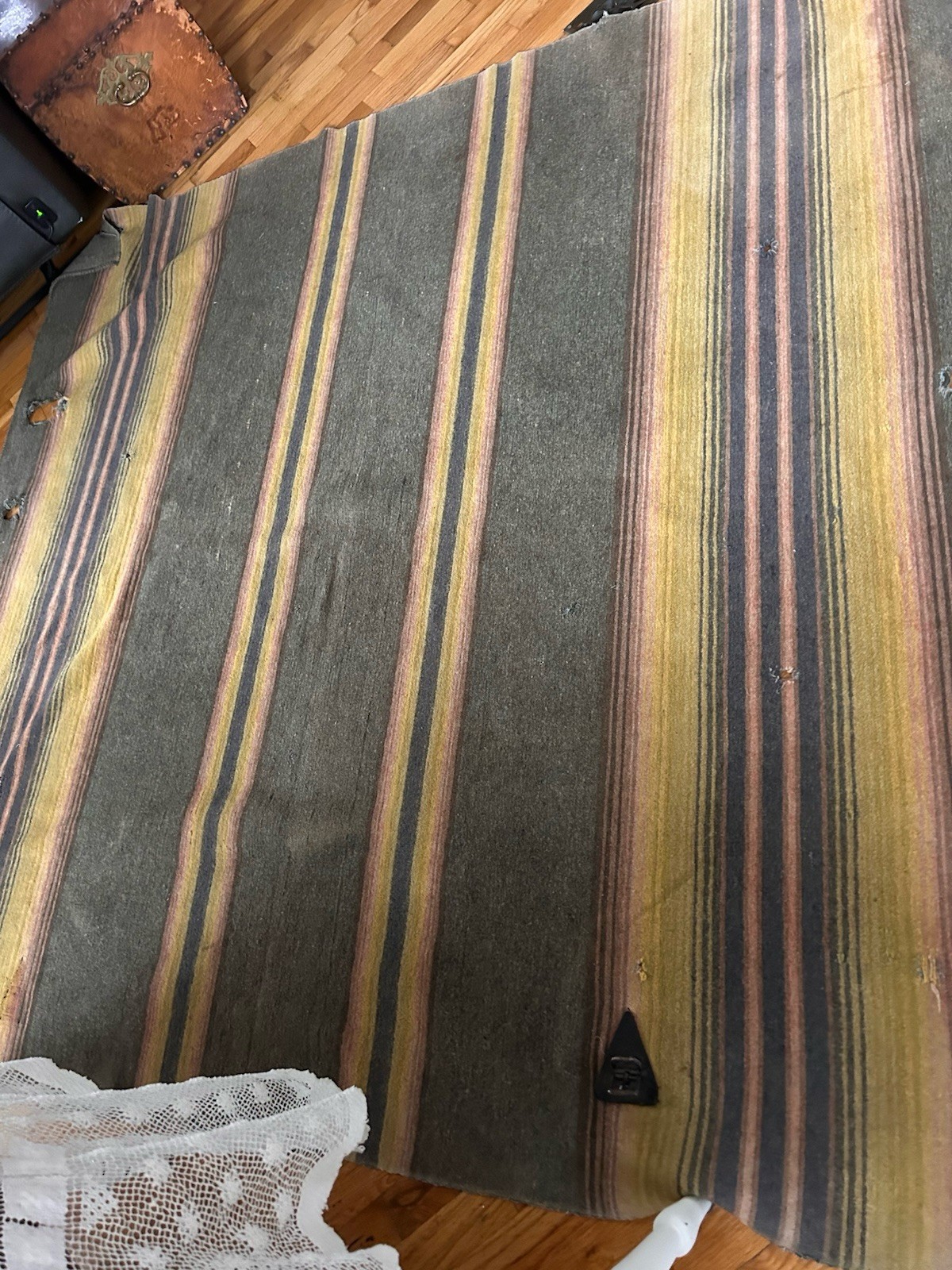 Antique Vintage Wool Horse Blanket Leather Strap Buckle Primitive Equestrian