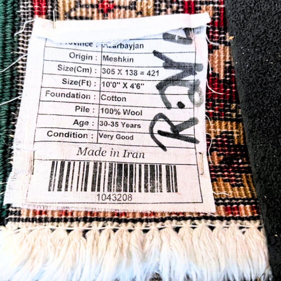 Vintage Geometric Meshkin 10 ft Runner Rug Hand-knotted Traditional/Transitional