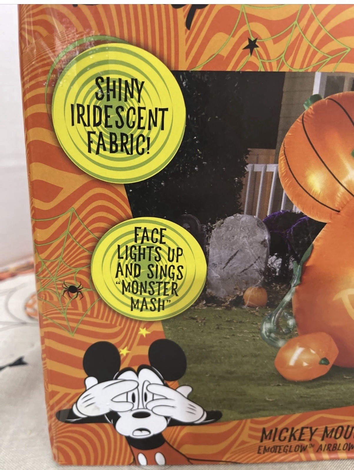 Disney Airblown 6’ Mickey Mouse Emote Glow Inflatable Animated Pumpkin, Orange