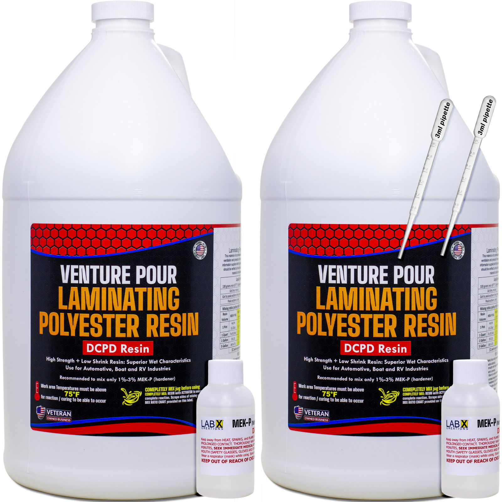 VP PREMIUM 2 Gallon POLYESTER RESIN +MEKP (Laminating fiberglass, biaxle, cloth)