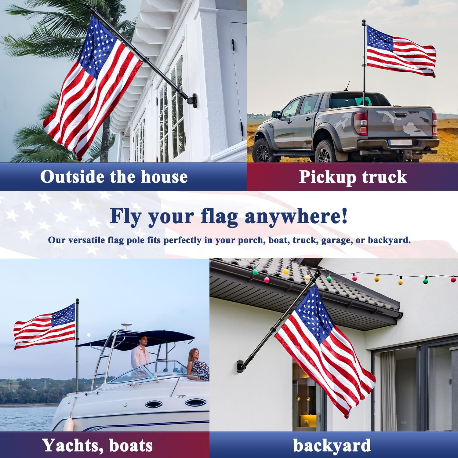 5 FT Flag Pole, Tangle Free Spinning Stainless Steel Weather Resistant Rustproof
