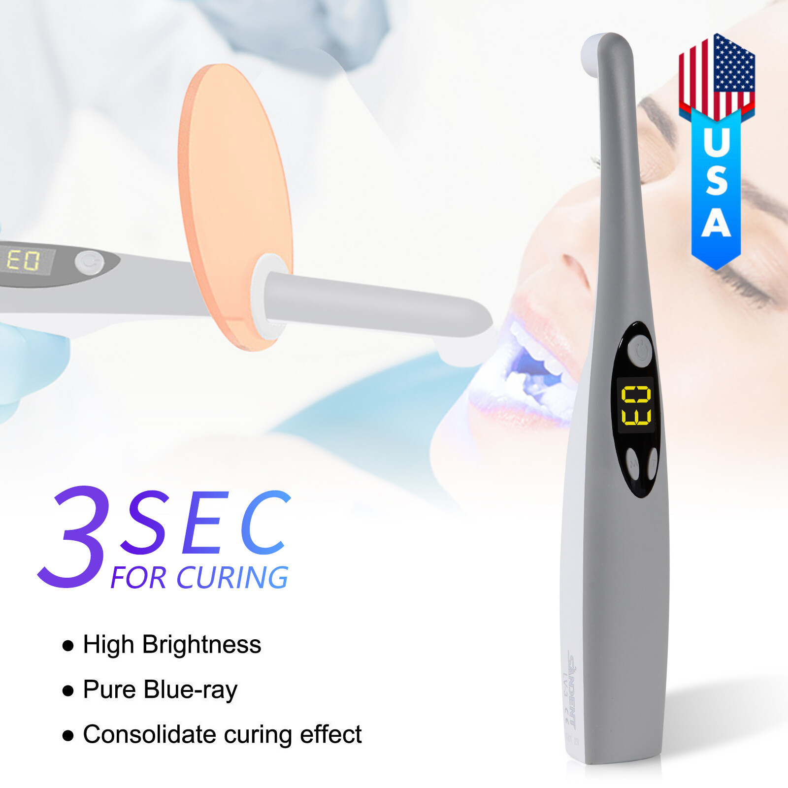 Dental Cordless Led Curing Light 3 Second iLED Cure Lamp Woodpeck DTE Style 3s