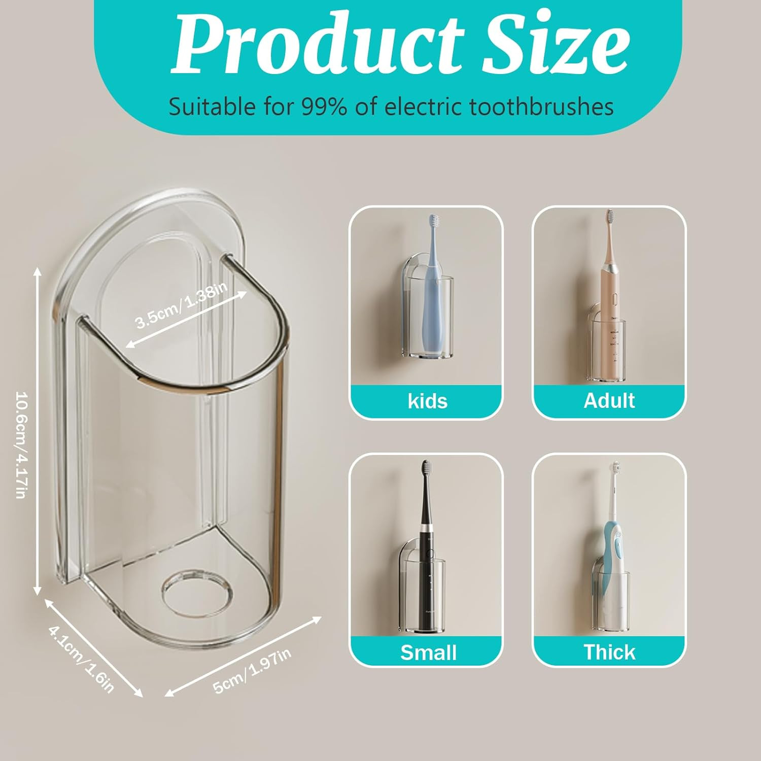 2 Pack Electric Toothbrush Holders for Bathroom, Wall Mounted Clear Electric Too