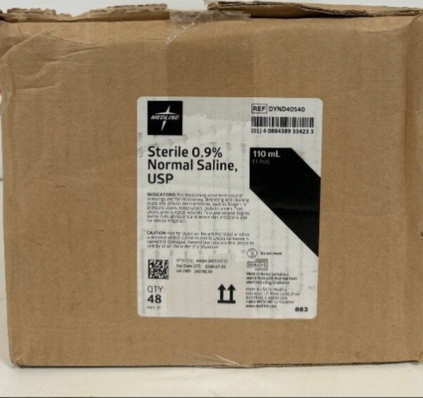 (24- Pack) Medline Sterile 0.9% Normal Saline USP 250 mL 8.5 oz Sealed 06/26 NEW
