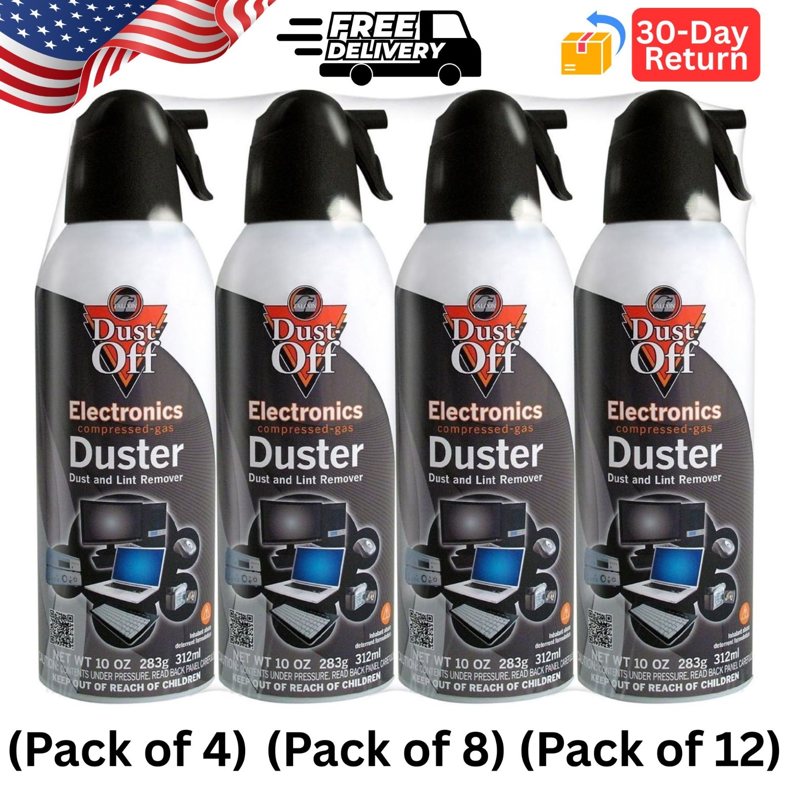 Falcon Dust-Off Electronics Compressed Gas Duster, 10 oz  (Pack of  4, 8, 12)