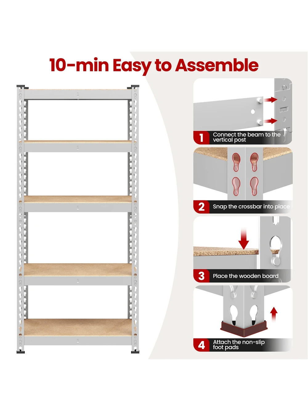 5-Tier Heavy Duty Adjustable Boltless Shelving Unit MDF Metal Rack for Garage