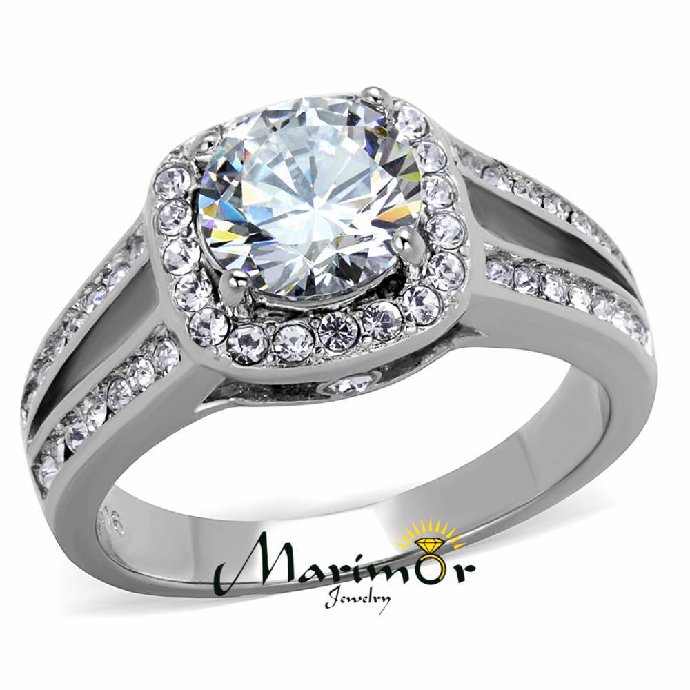 2.95 Ct Halo Round Cut CZ Stainless Steel Engagement Ring Band Women's Size 5-10