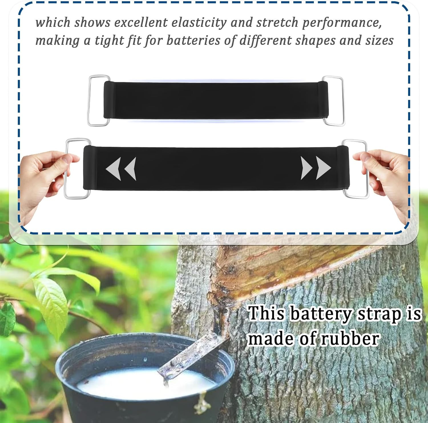 2PCS Rubber Motorcycle Battery Strap with Metal Buckles, Universal Tie-Down for