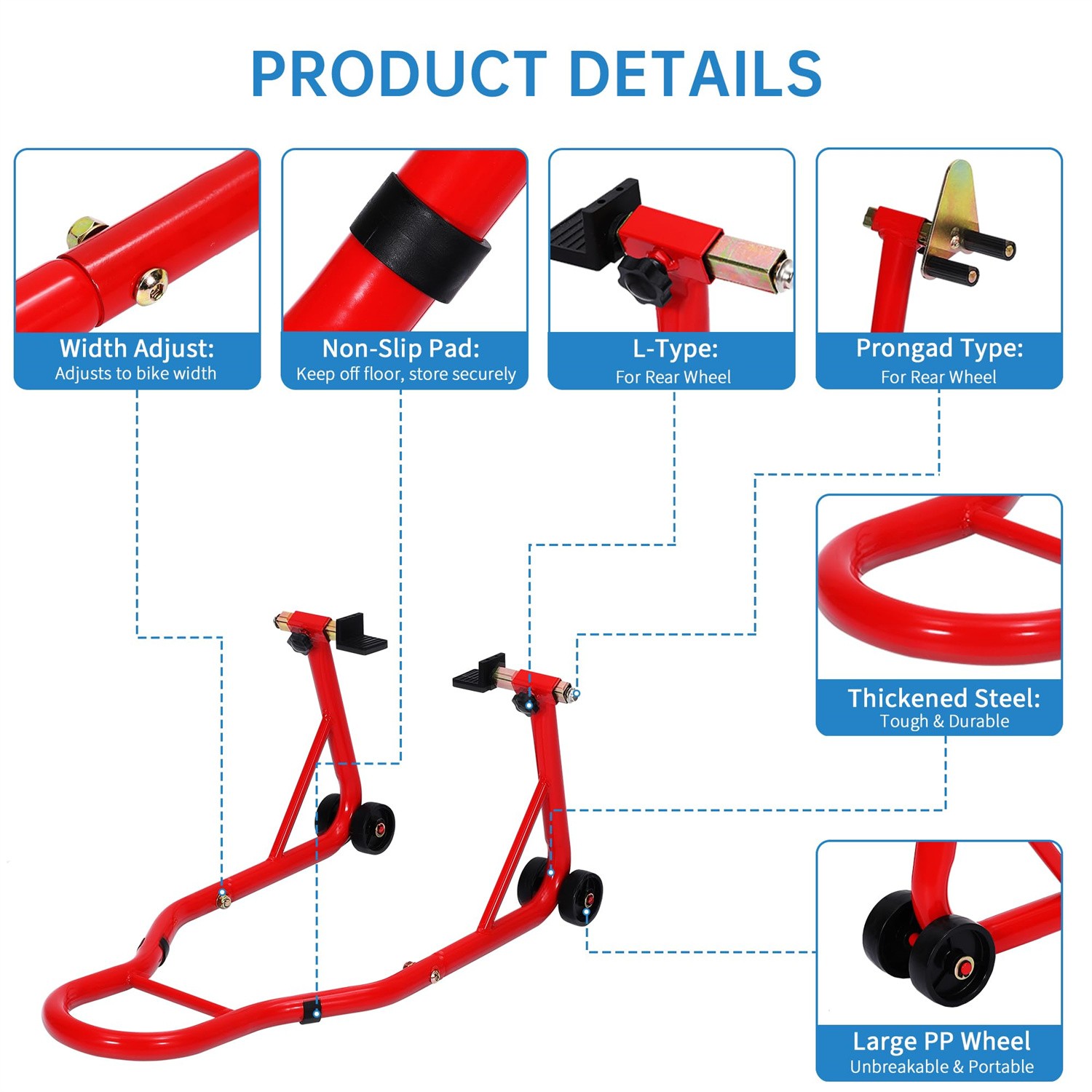 2PCS Heavy Duty Motorcycle Stand Lift Front & Rear Combo Stands 900Lbs Capacity