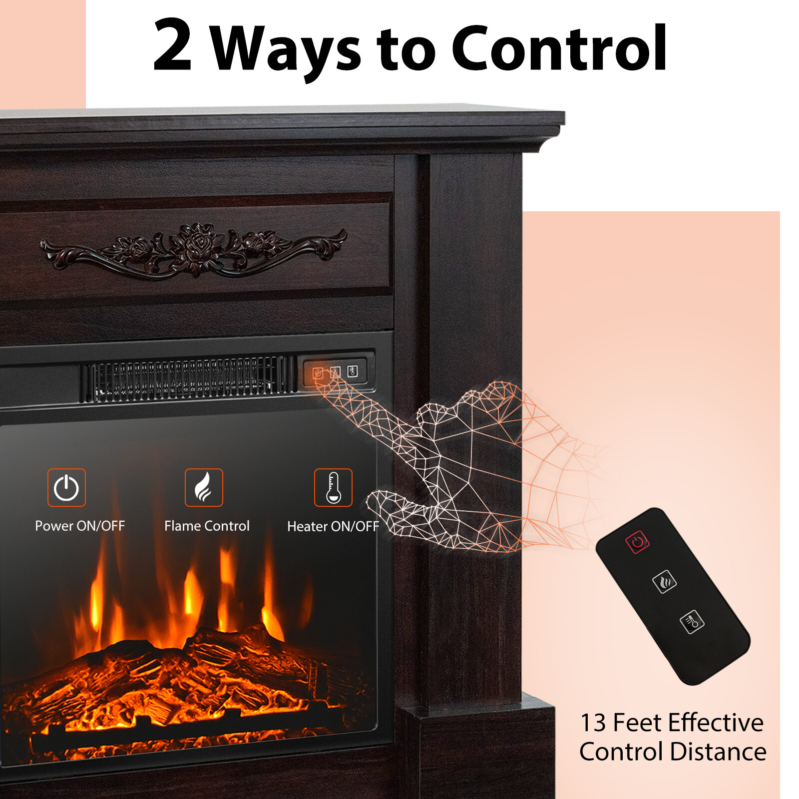 32" Heater Electric Fireplace Mantel TV Stand Space w/Remote Control 1400W