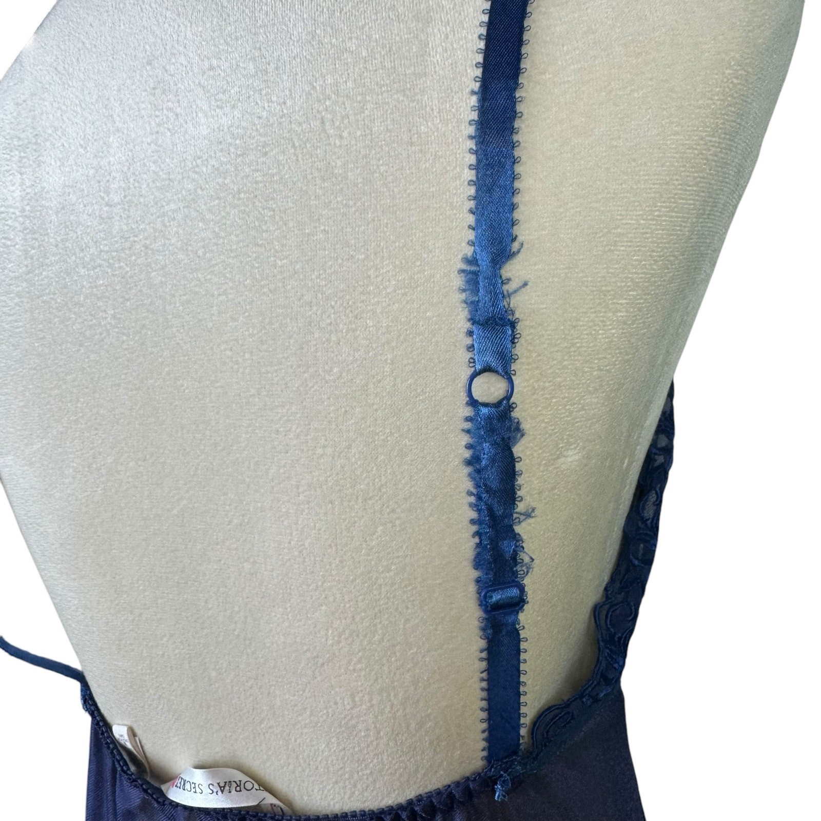 Victorias Secret M Blue Sheer Floral Embroidered Ribbon Trim Lacy Lingerie Top