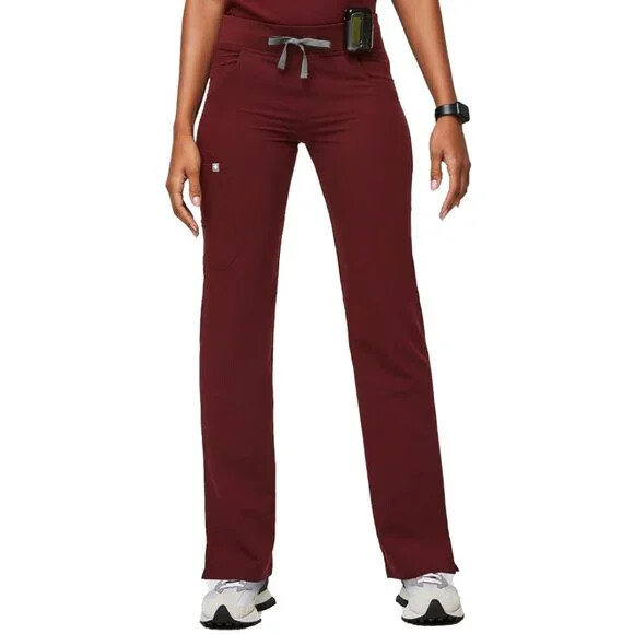 Figs Womens Scrub Bottoms - Livingston Basic Pants - Burgundy
