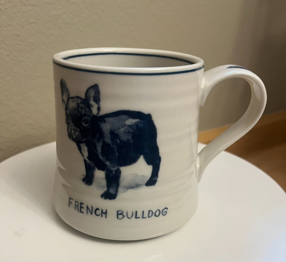 Molly Hatch Anthropologie French Bulldog 14oz Coffee Mug Blue Cream Hand Painted
