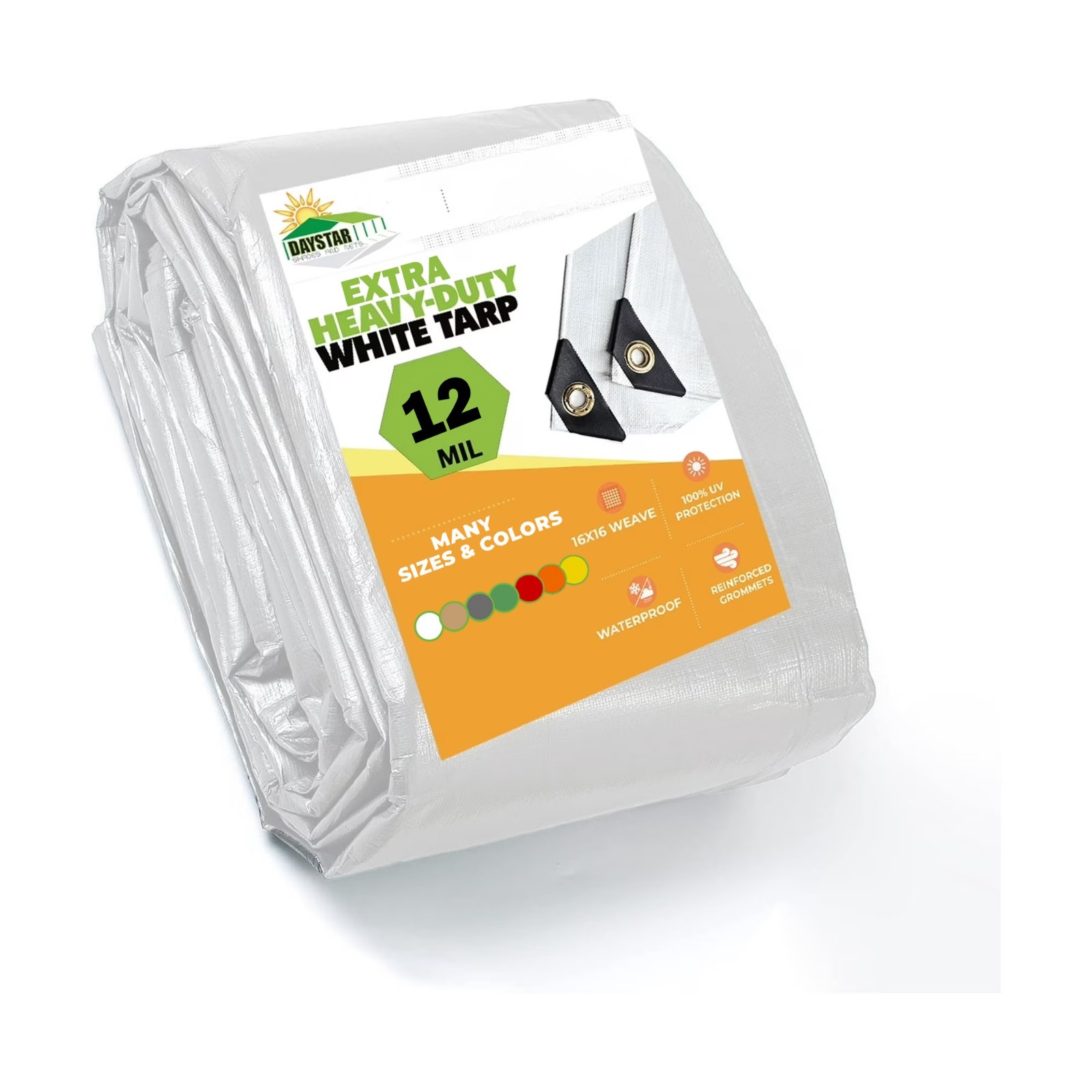 EXTRA Heavy Duty 12 mil White Tarp 3 Ply Coated Reinforced Canopy 6 oz 3 Layer