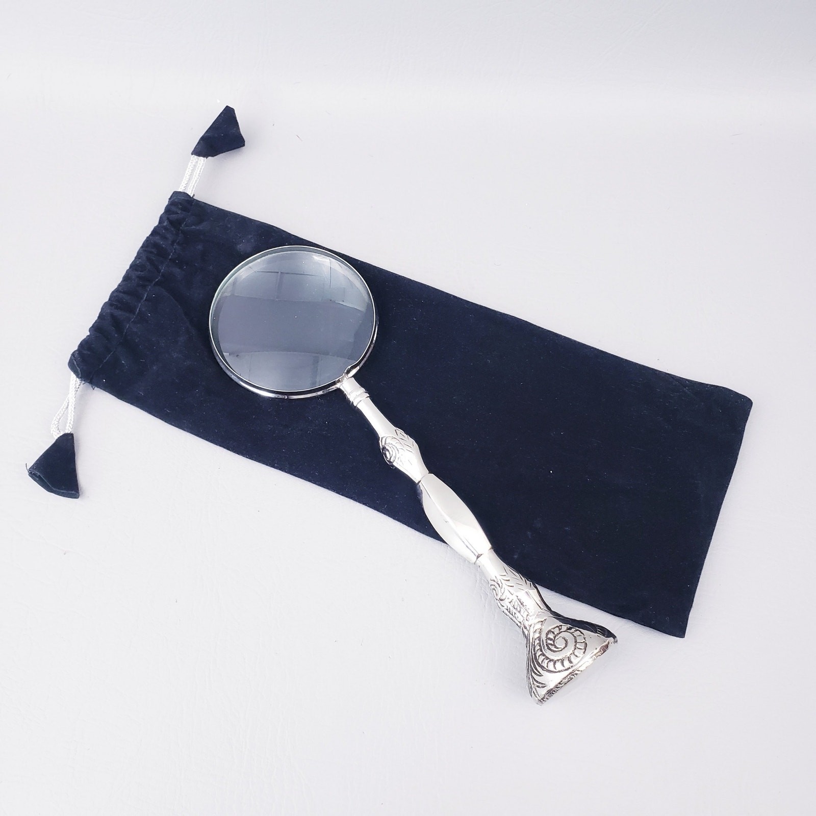 Vintage Large 12" Magnifying Glass Handheld Ornate Silverplated Handle