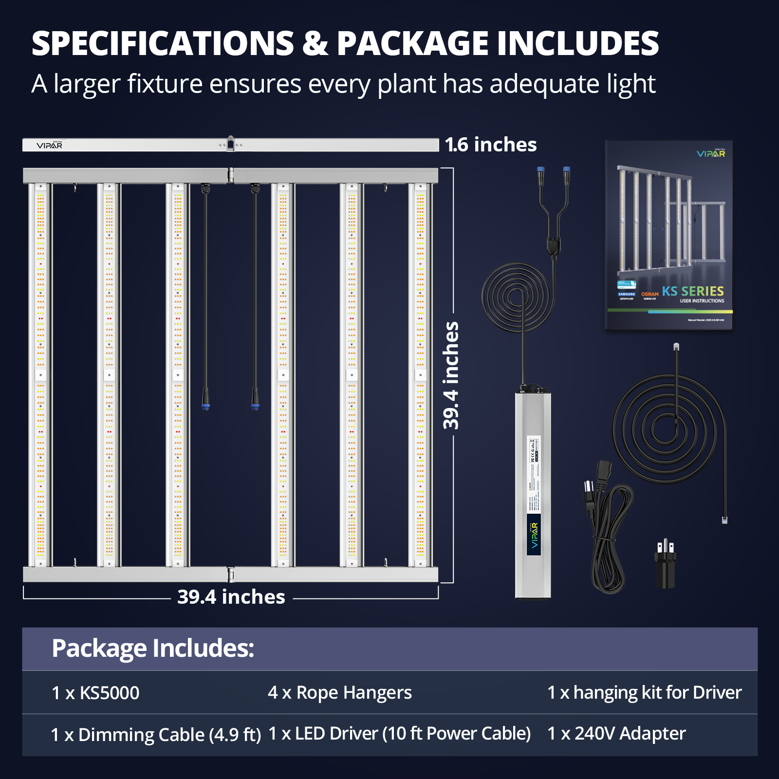 VIPARSPECTRA KS5000 LED Grow Light Bars Full Spectrum Indoor Plants Veg Flower