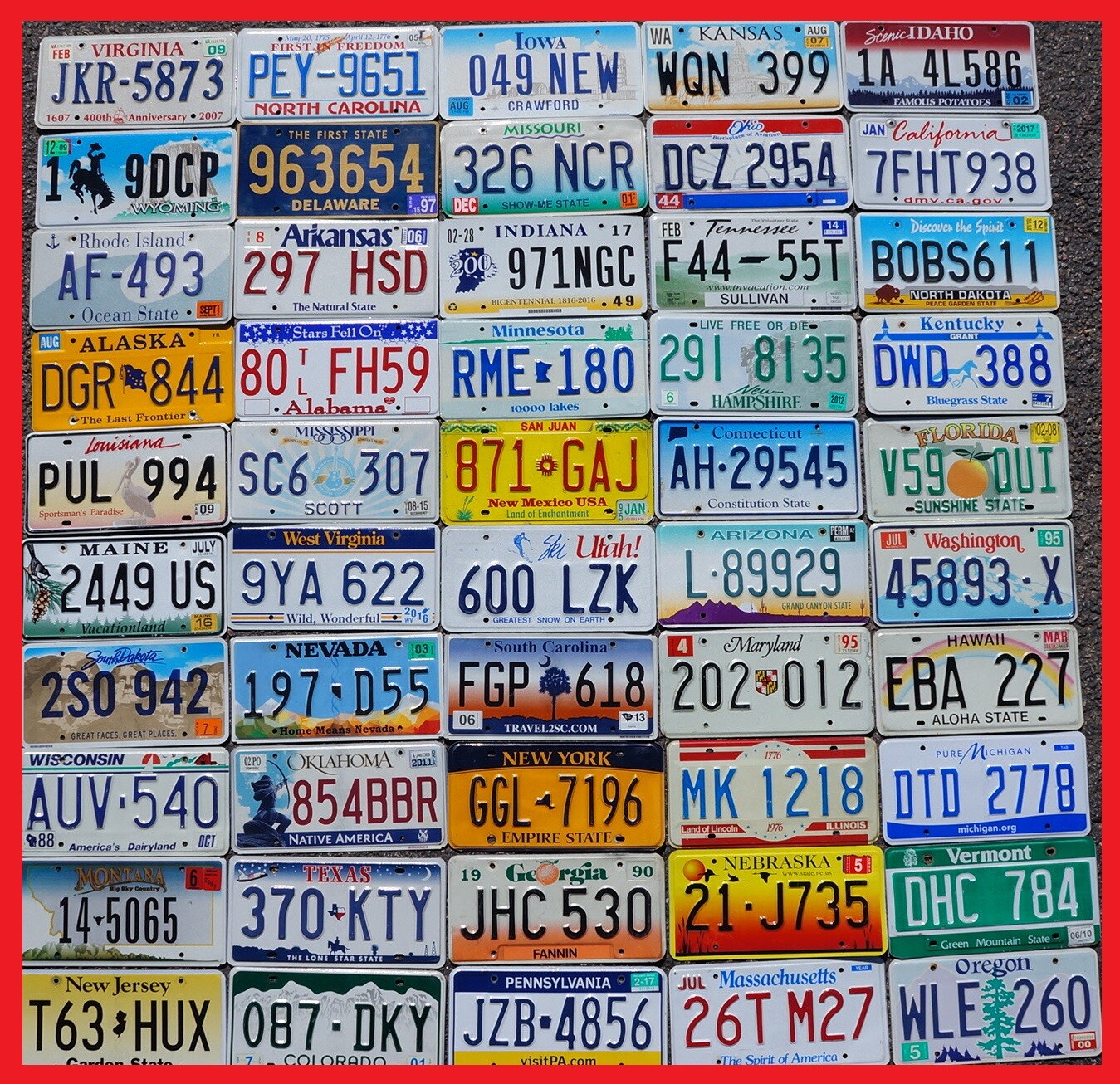 COMPLETE SET - ALL 50 STATES USA LICENSE PLATES LOT + Mexico Canada Panama Tags