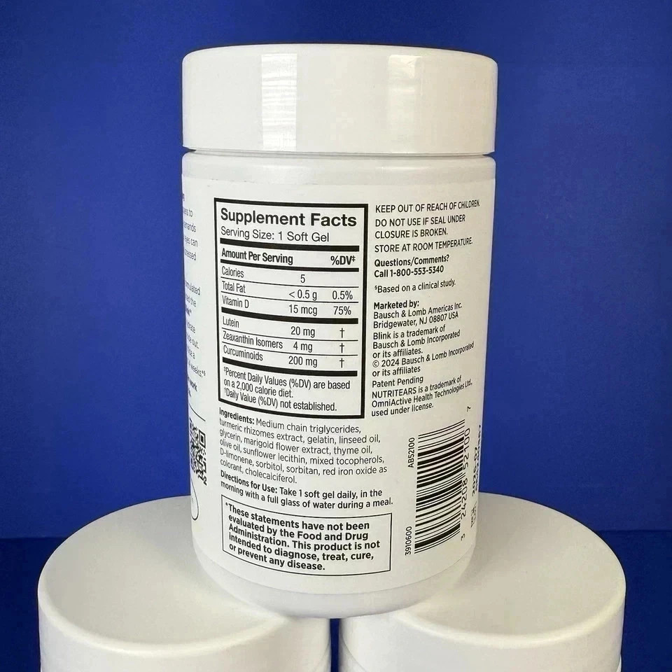 Blink NutriTears Supplement for Dry Eyes – Clinically Proven 3 pack, 50 Softgels