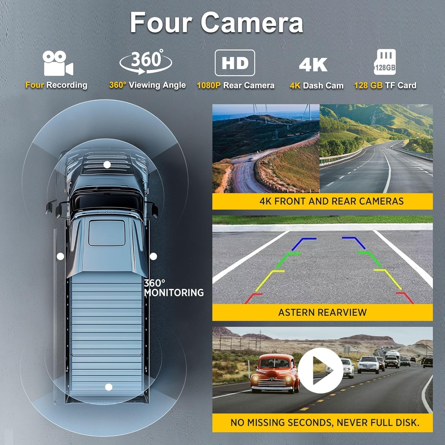 10.36" CarPlay Touchscreen Screen for Car & 4K 4CH Dash Cam with Android Auto