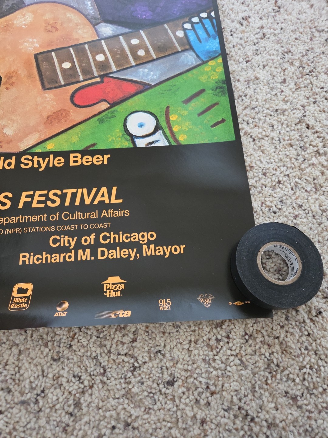 Vtg Original Chicago Blues Festival 1989 Poster 36" x 23 1/2" Old Style Beer 80s